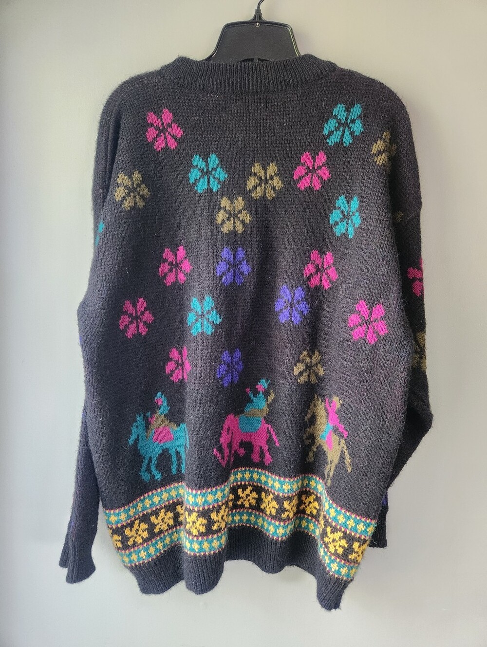 Bay Club 80s 90s Floral Animals Geometric Pattern Knit Sweater - Picture 2 of 10